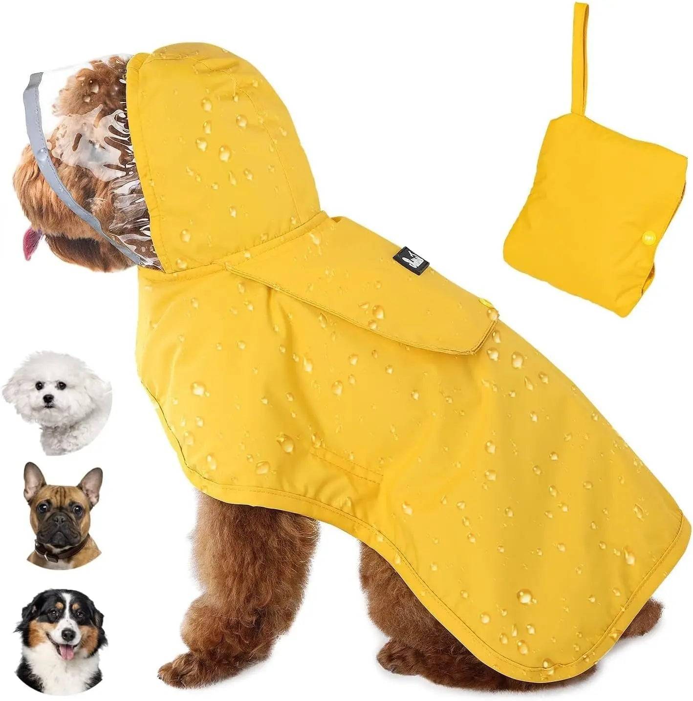 Waterproof Dog Raincoat with Clear Hood and Adjustable Fit
