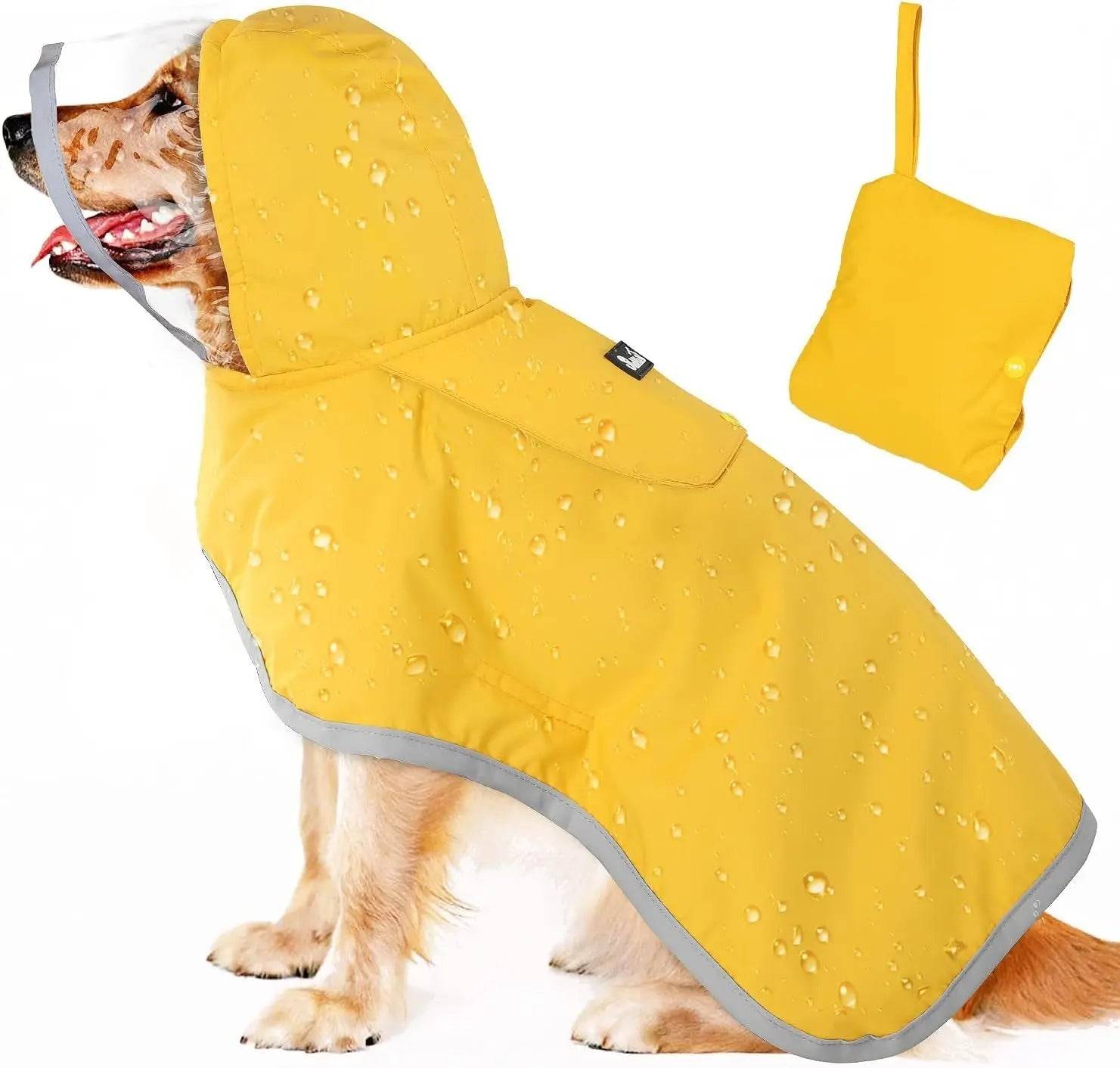 Waterproof Dog Raincoat with Clear Hood and Adjustable Fit