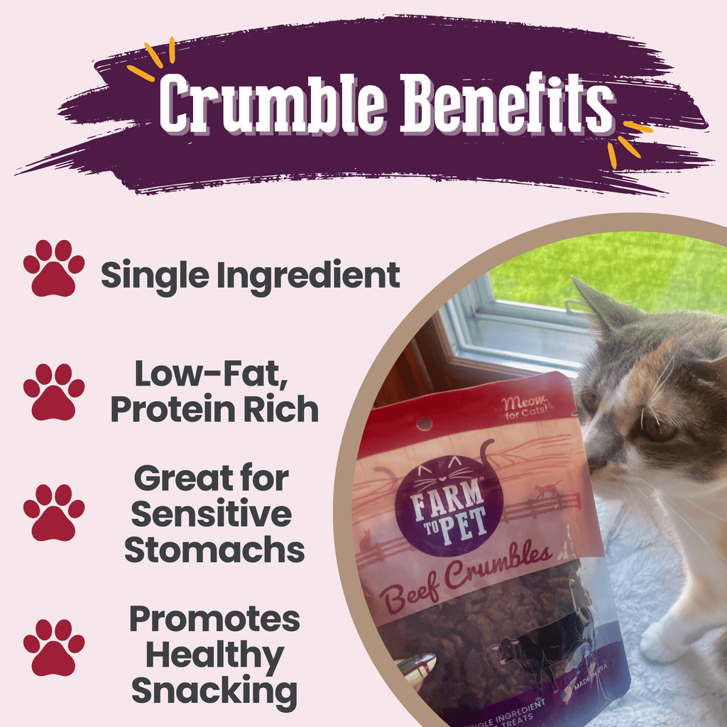 Farm to Pet Beef Crumbles Cat Treats made with high-protein, grain-free human-grade beef round