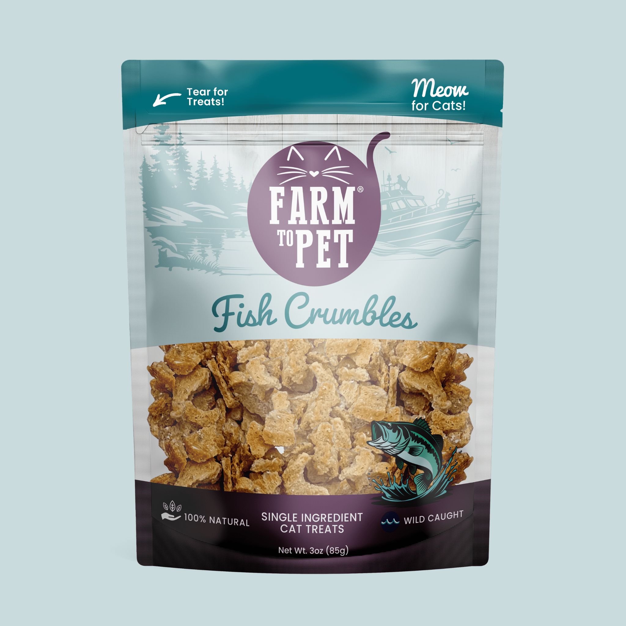 Fish Crumbles for Cats - all-natural, grain-free walleye fish cat treats rich in omega 3 and essential amino acids
