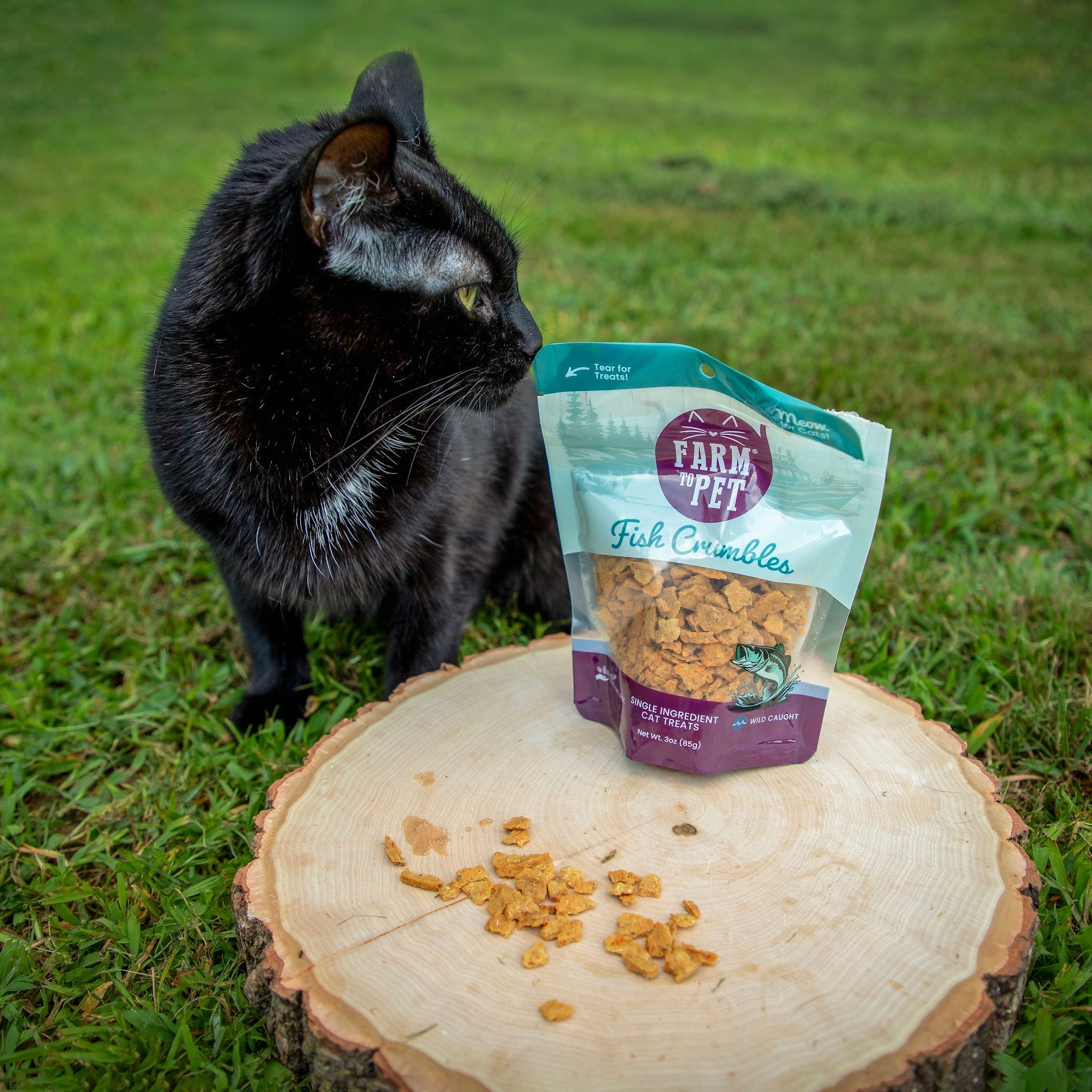 Crunchy all-natural Fish Crumbles for Cats made from 100% human-grade walleye fillets, grain-free and rich in omega-3 fatty acids.