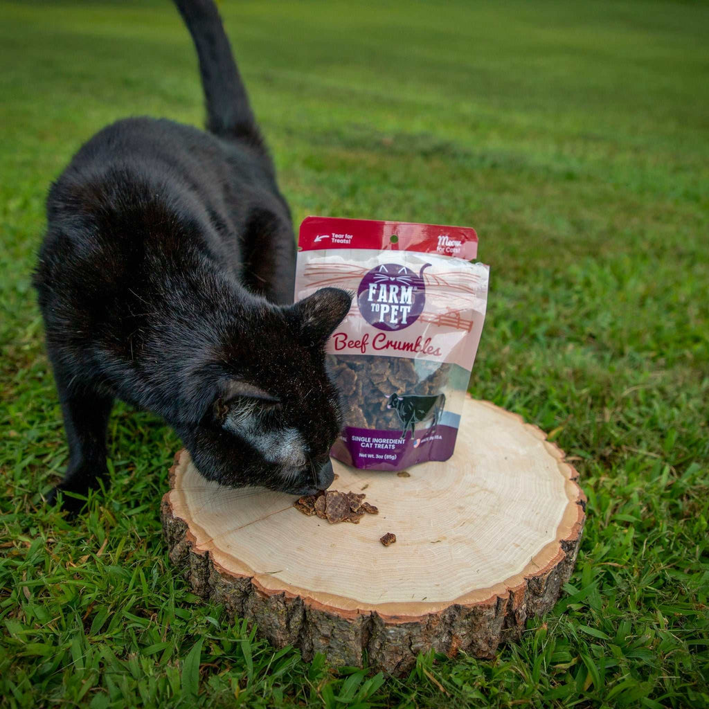 Farm to Pet Beef Crumbles grain-free cat treats made with high-protein human-grade beef round