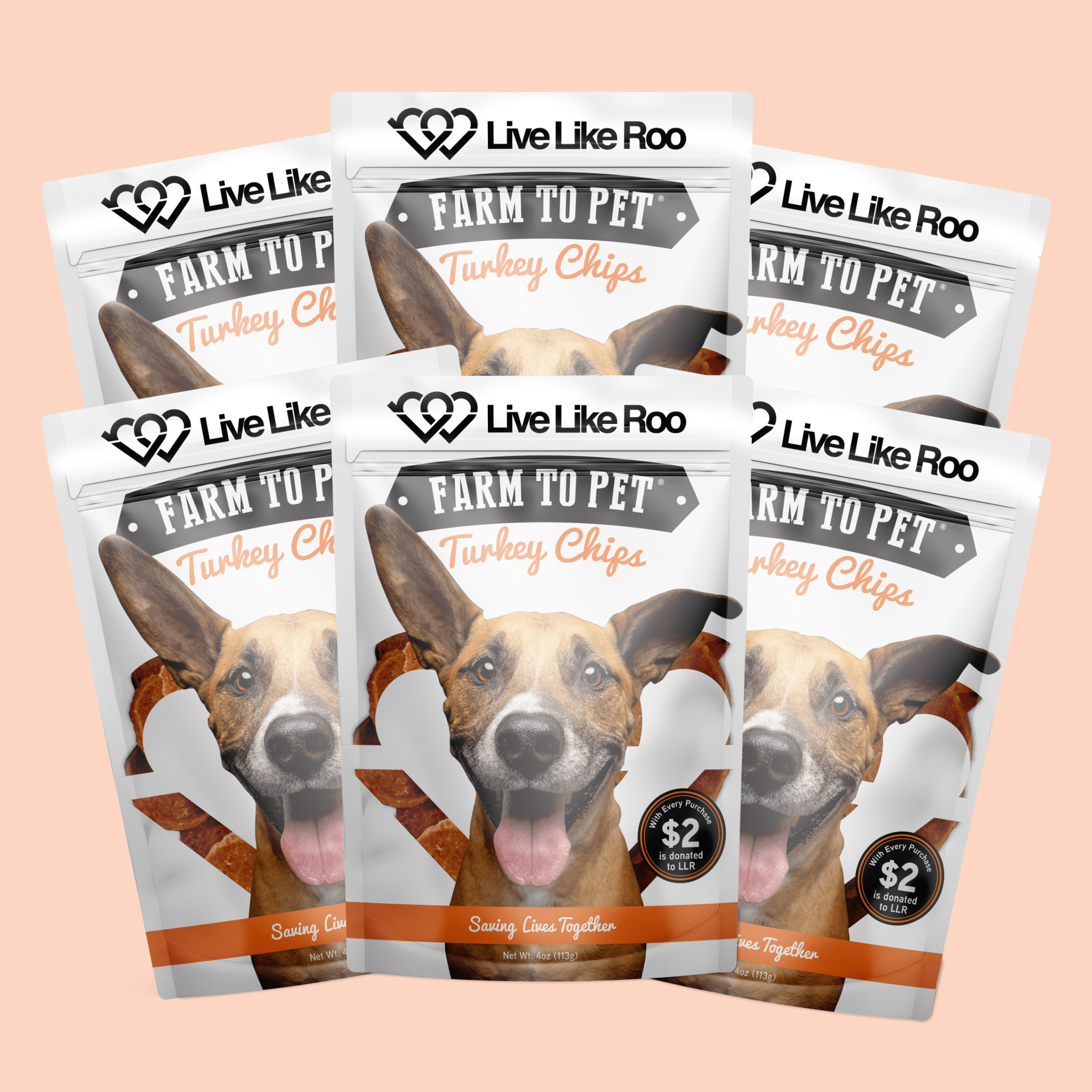 Farm to Pet Live Like Roo turkey chips dog treats supporting canine cancer care