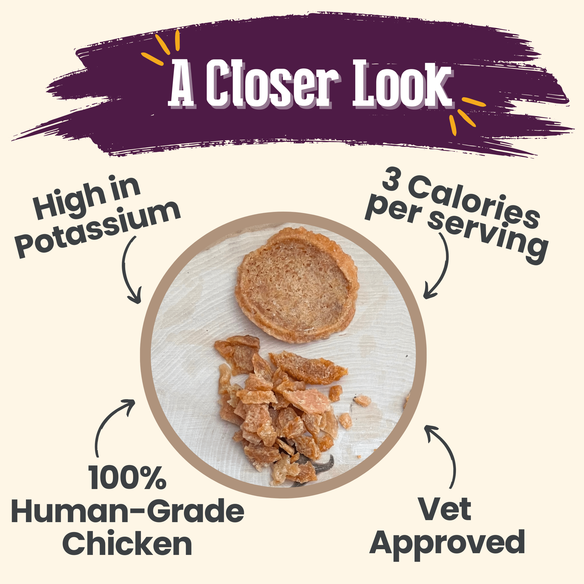 Chicken Crumbles Cat Treats made from single-ingredient human-grade chicken breast, grain-free and protein-rich.