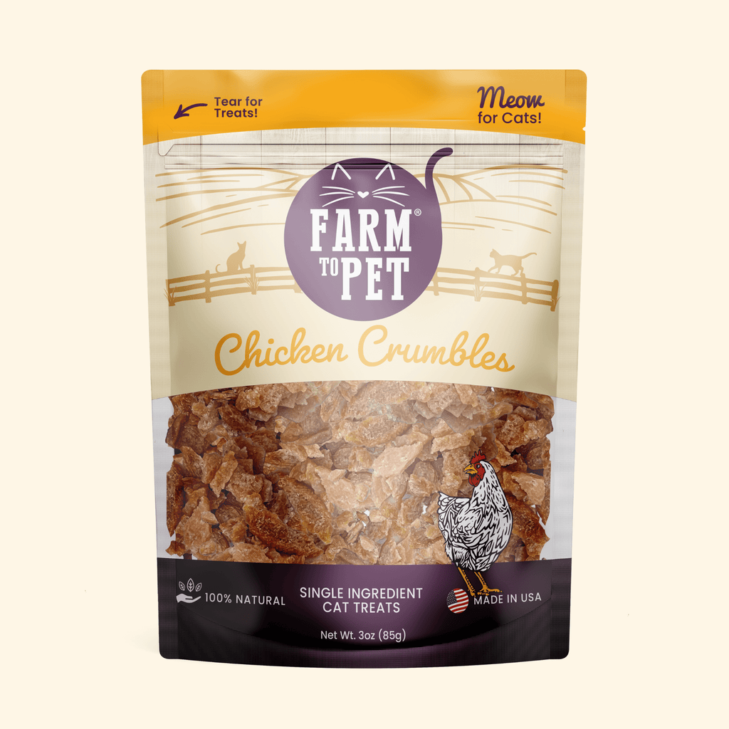 Chicken Crumbles Cat Treats made with single-ingredient human-grade chicken breast, grain-free and protein-rich