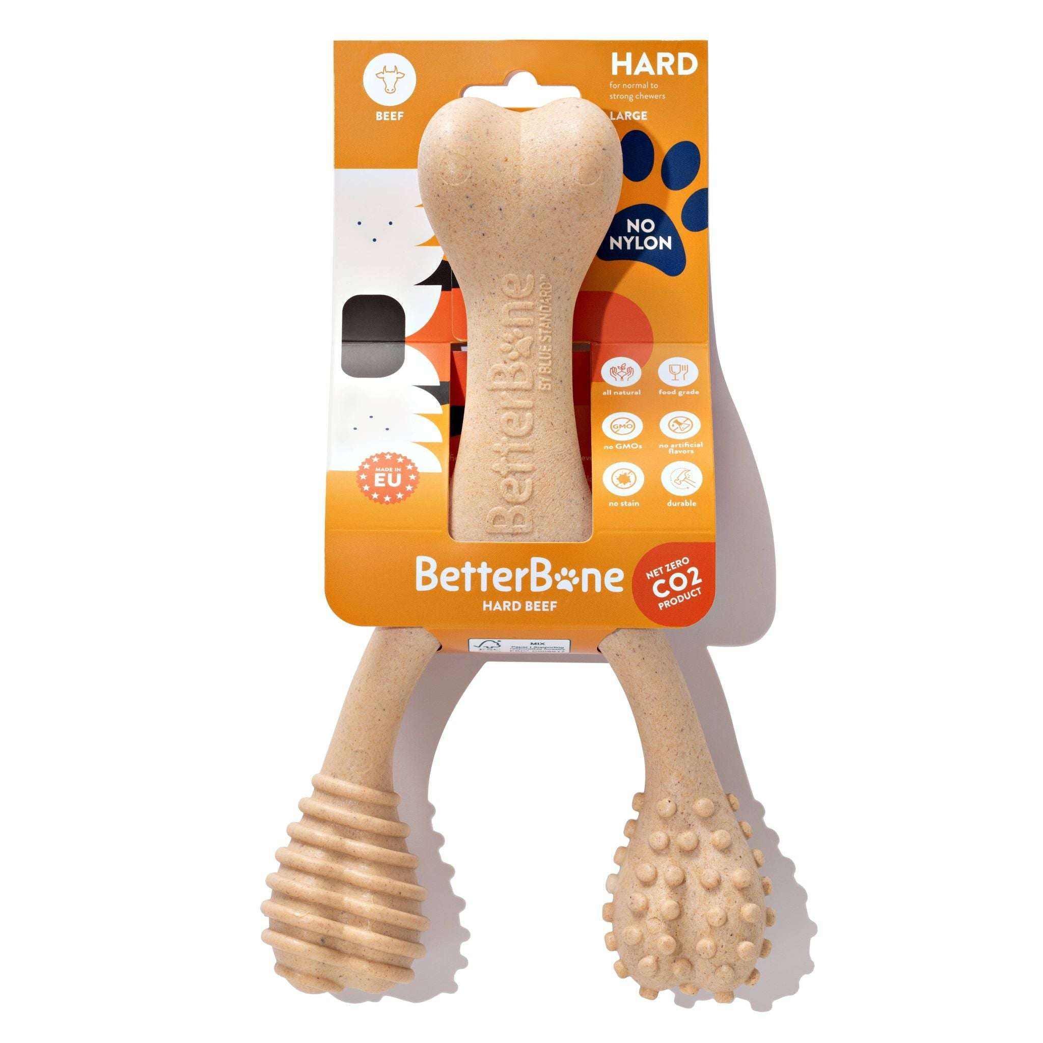Dog toy with bone shape, natural beige color, for strong chewers