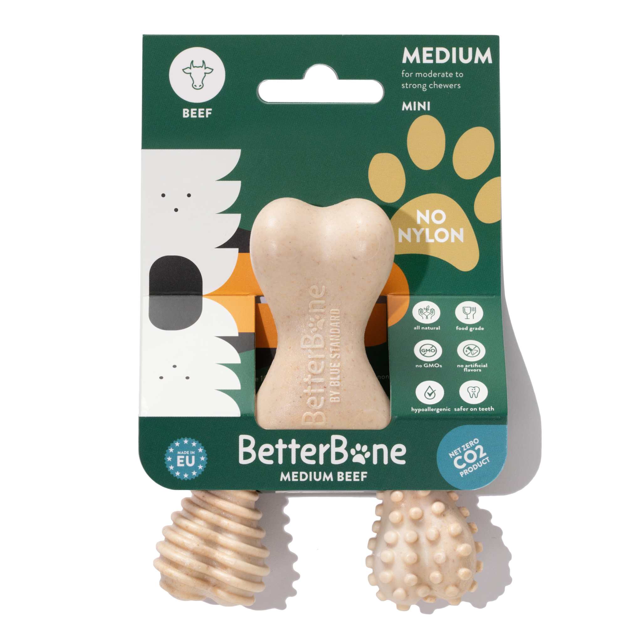 BetterBone MEDIUM Durability eco-friendly plant-based dog chew toy with dental nubs and natural beef flavor