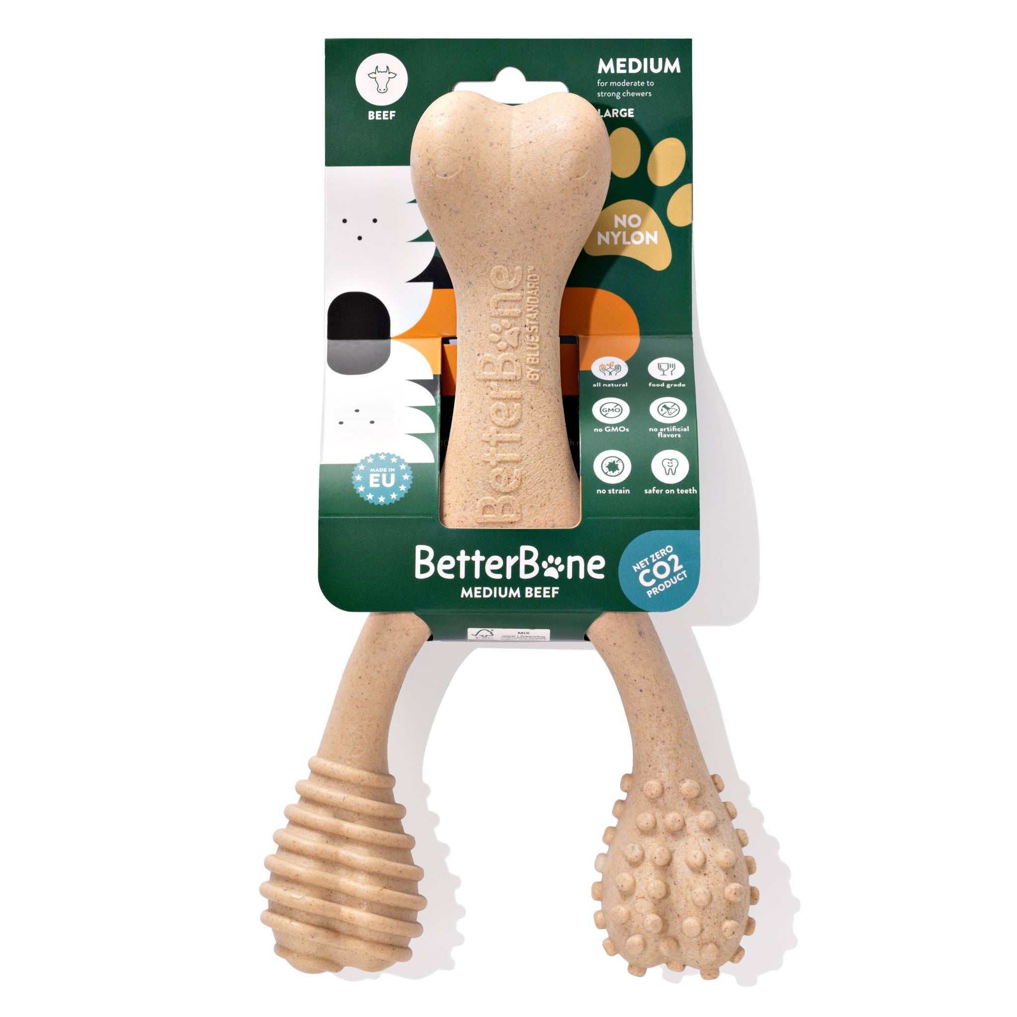 BetterBone MEDIUM Durability eco-friendly plant-based dog chew toy with dental nubs and natural beef flavor