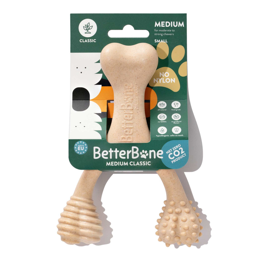 BetterBone MEDIUM Durability plant-based chew toy for dogs with dental nubs and natural beef flavor