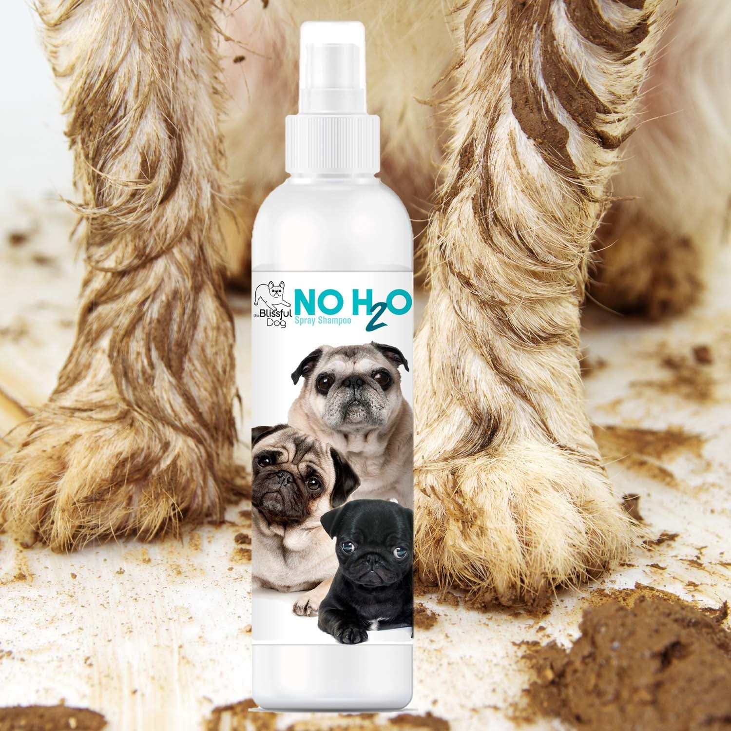 No H20 Spray Pet Shampoo bottle with spray nozzle for quick dog baths and clean-ups