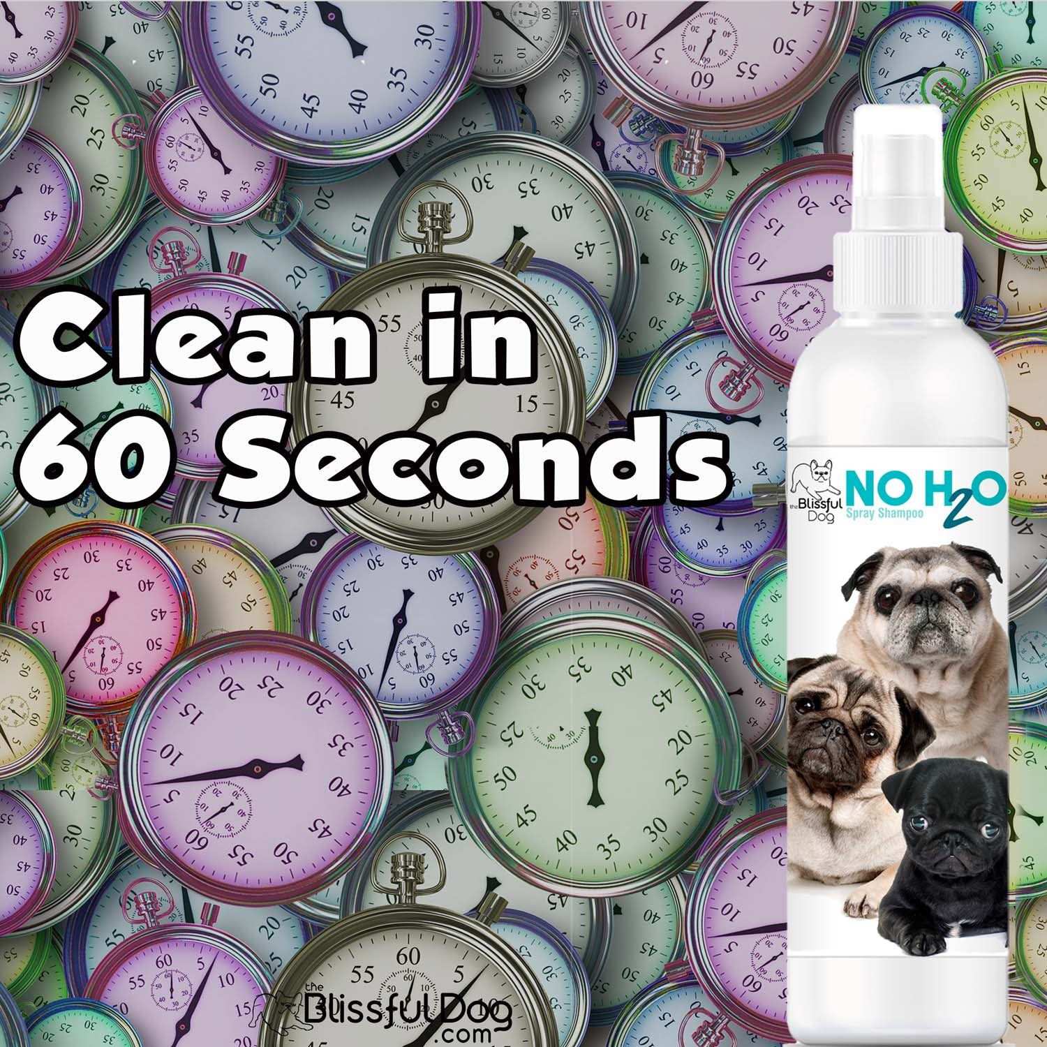No H20 Spray Pet Shampoo bottle with dog demonstrating quick clean spray bath