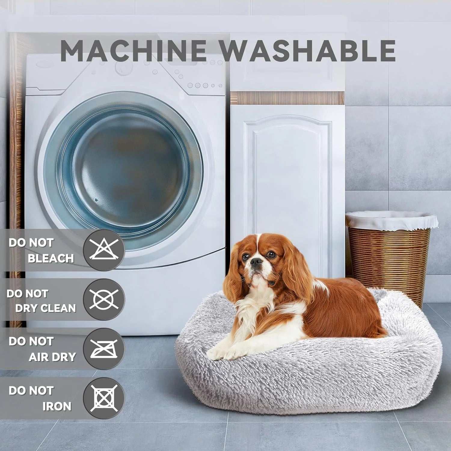 Light gray plush cat bed for indoor cats and small dogs up to 25 lbs with non-slip waterproof bottom