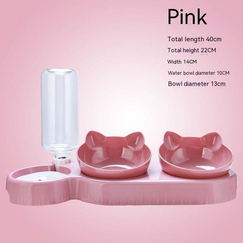 Plastic double bowl anti roll pet feeding bowl for cats in multiple colors