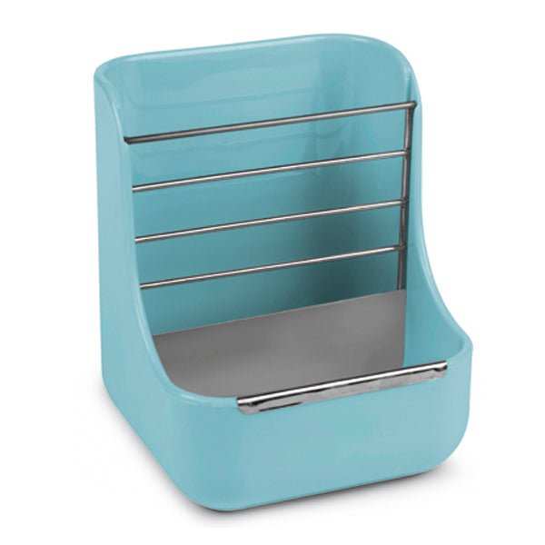 Bunny feeder for small animals with removable grass rack and food bowl, ideal for rabbits, guinea pigs, and hamsters