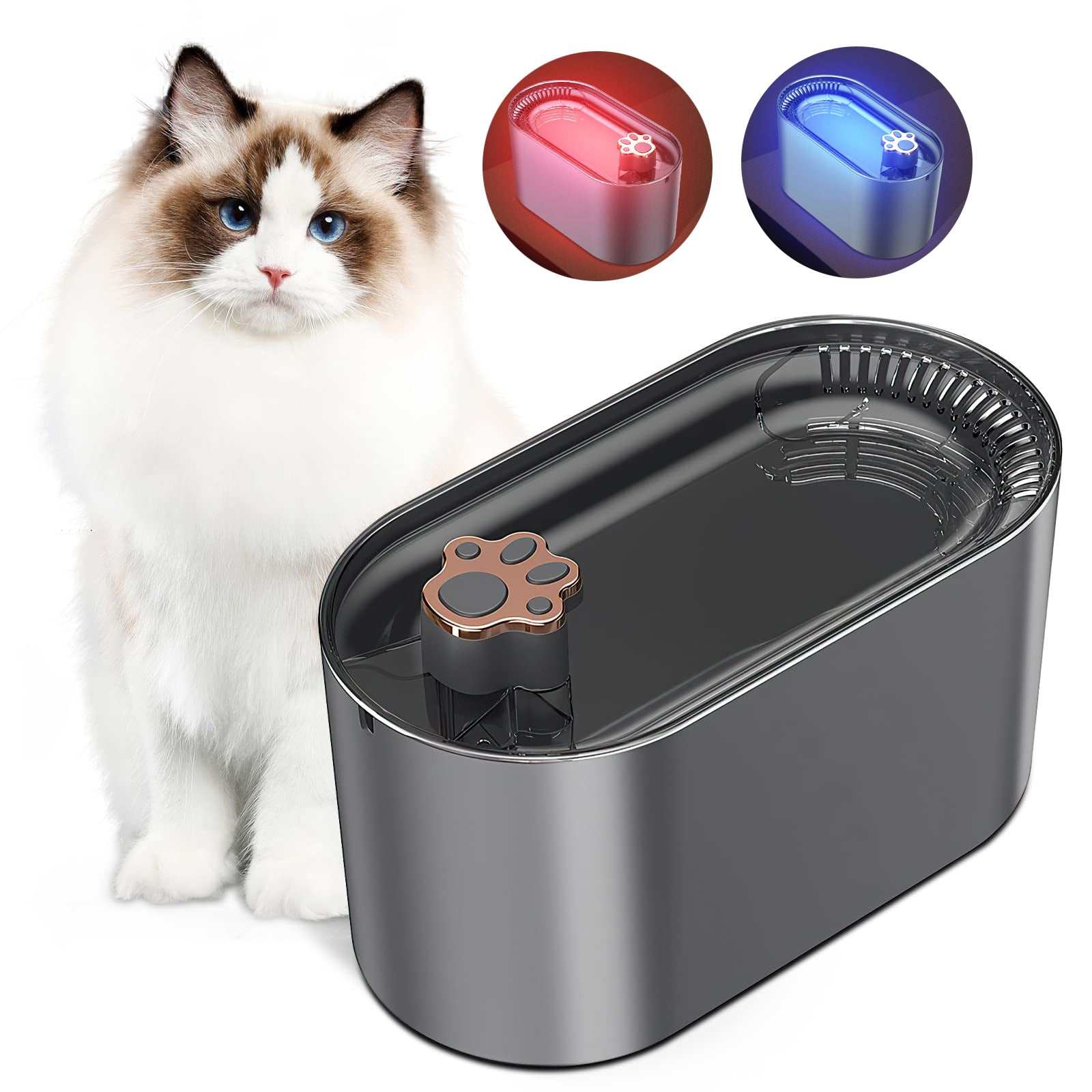 3L cat water fountain with ultra-quiet pump and LED light for dogs and cats