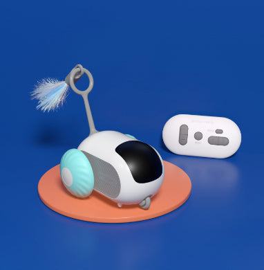Blue remote control electric cat toy car for interactive feline play