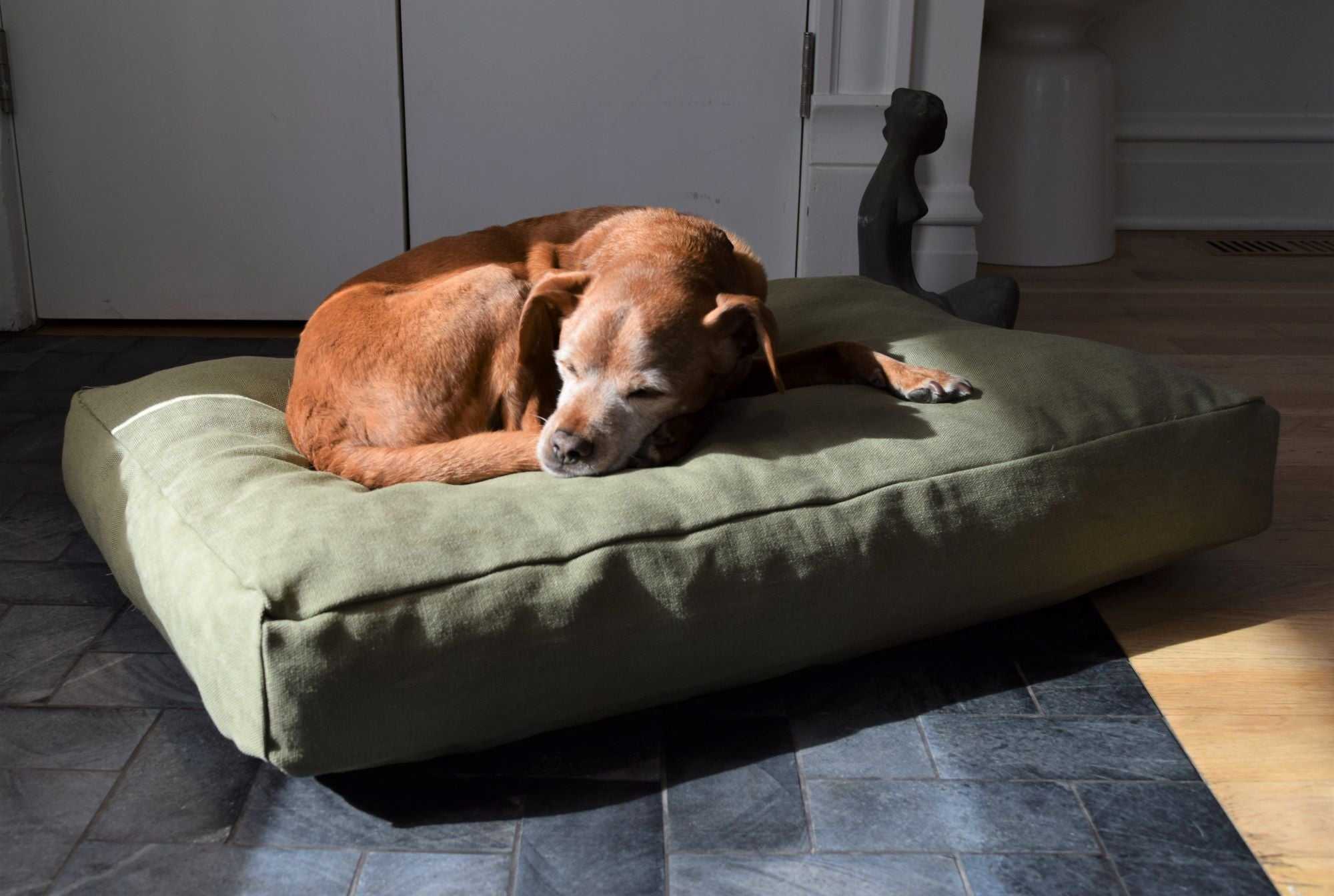 Premium hemp dog bed with CertiPUR-US foam fill and durable organic hemp cover