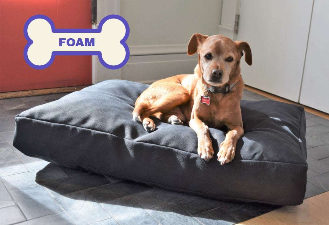 Premium hemp dog bed with CertiPUR-US foam fill, durable and washable organic hemp cover.