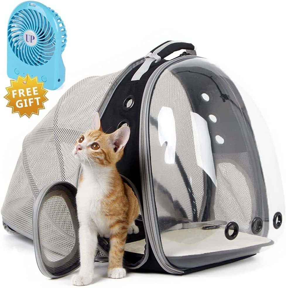 Cat Bubble Backpack with clear bubble front and expandable back for cats up to 12 lbs