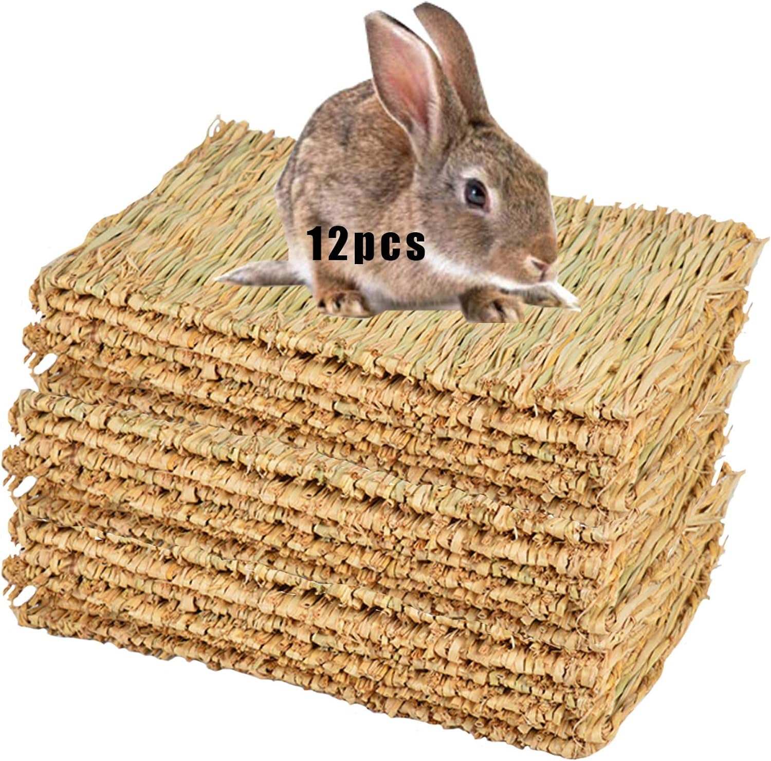 Hand-woven natural grass mats for small pets' chewing and resting, protecting paws and absorbing moisture.