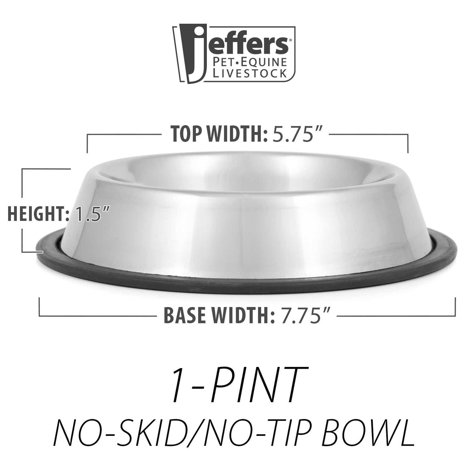 Jeffers No-Skid/No-Tip stainless steel pet bowls with rubber base for stability