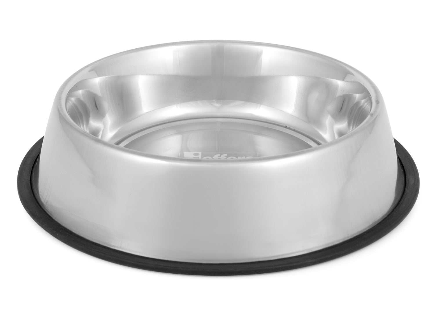 Jeffers No-Skid No-Tip stainless steel pet bowls with rubber base for stability and easy cleaning
