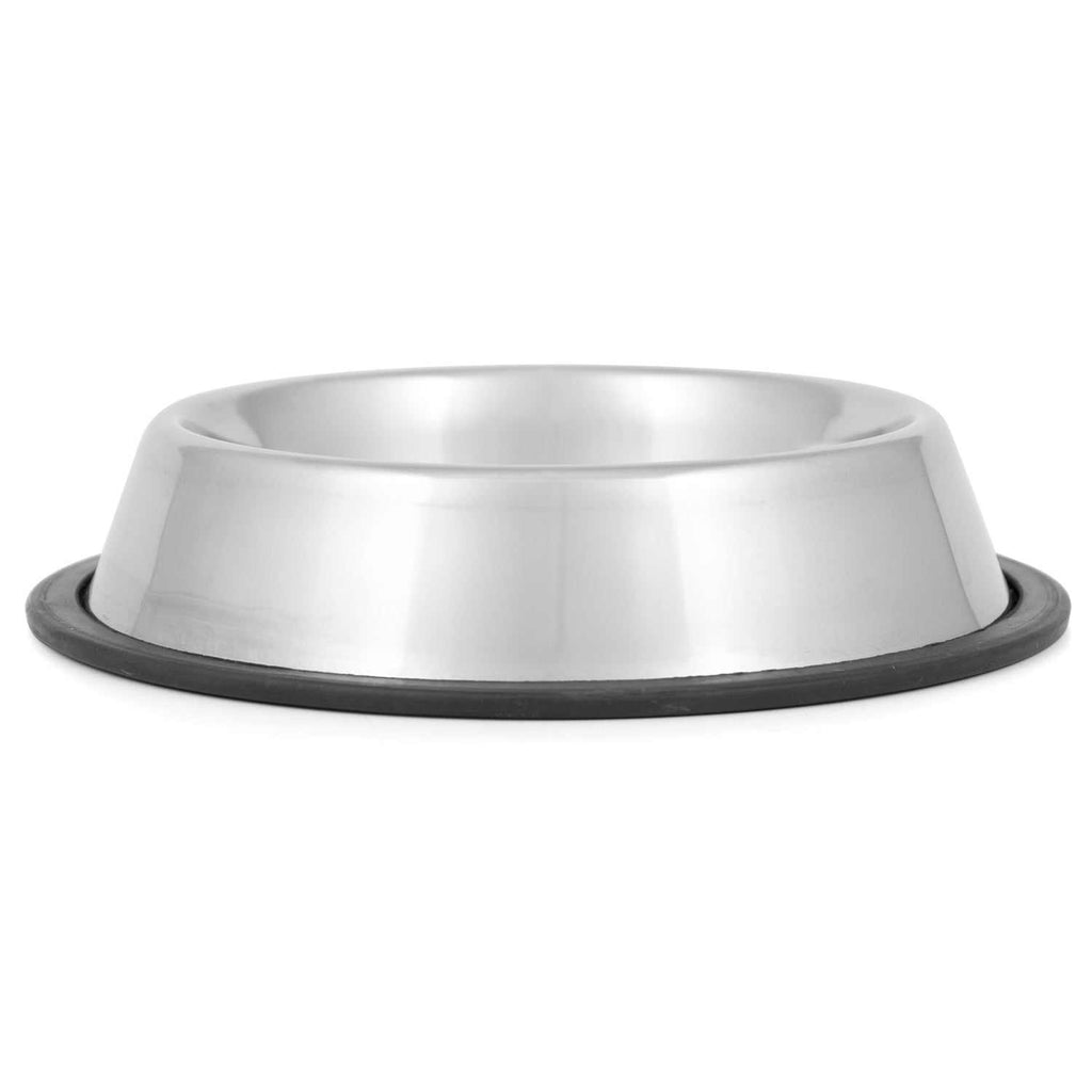 Jeffers No-Skid/No-Tip stainless steel pet bowls with rubber base for spill prevention
