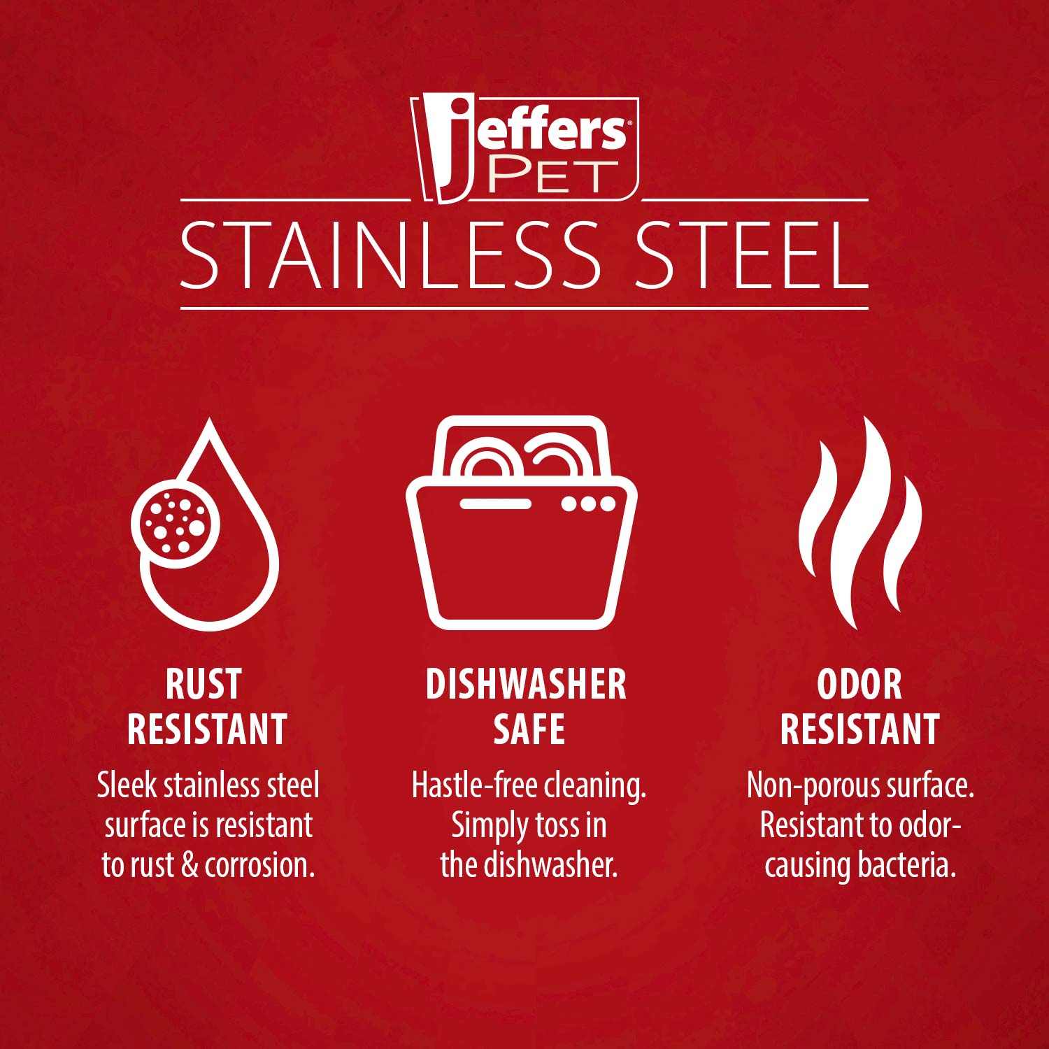 Jeffers No-Skid/No-Tip stainless steel pet bowls with rubber base preventing tipping and sliding