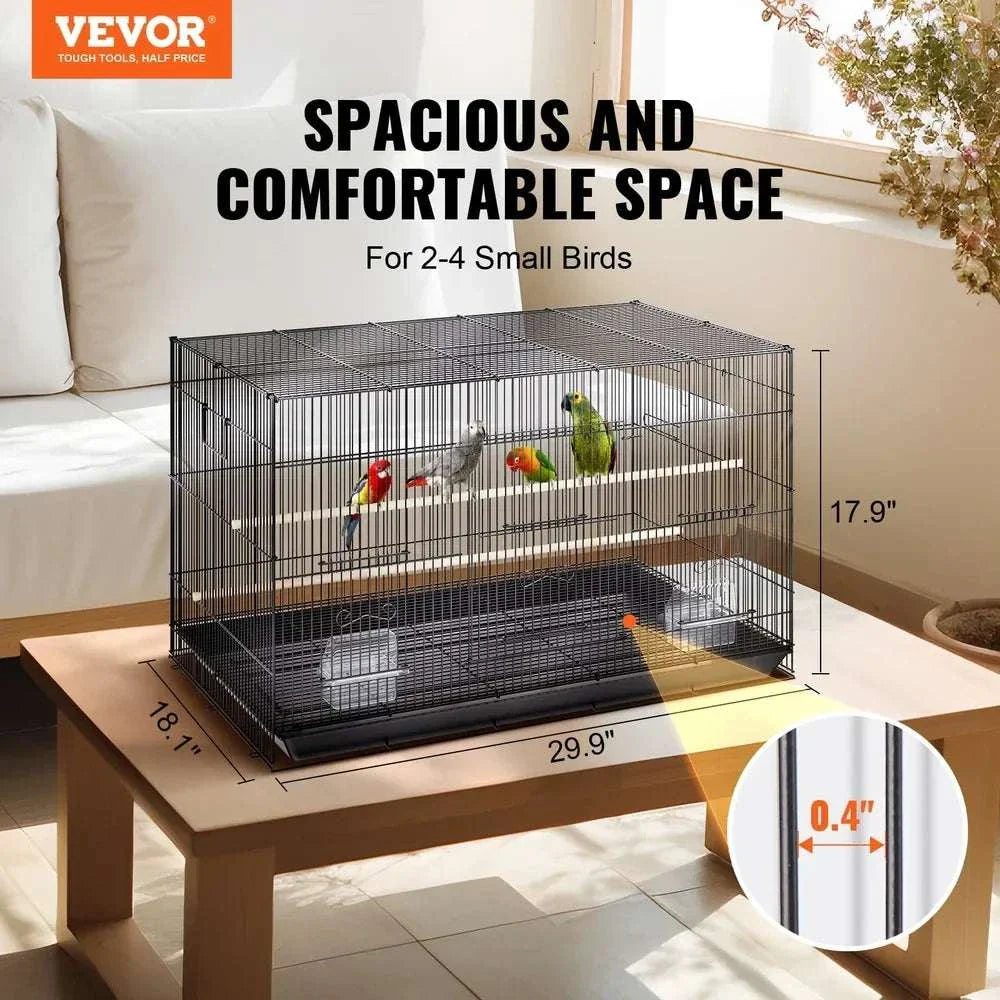 Large metal bird cage with secure door, removable tray, and perches for cockatiels and parakeets