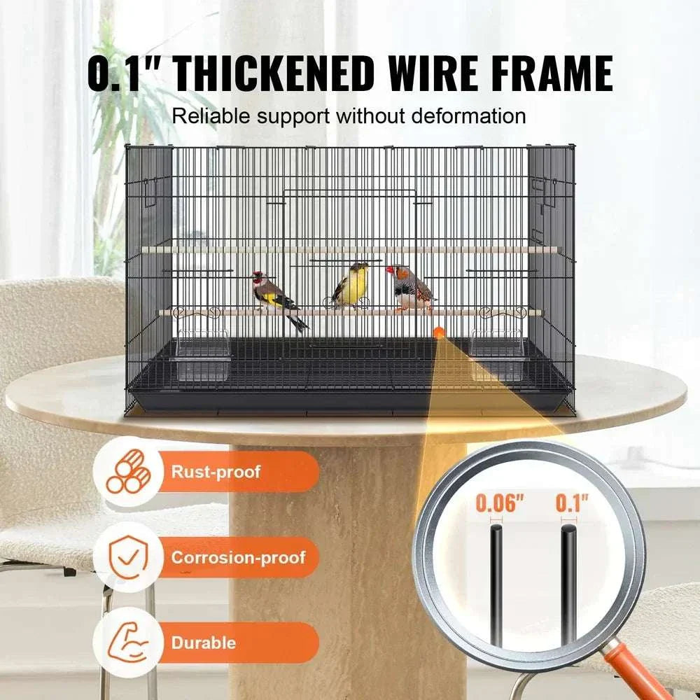 Large metal bird cage with secure door, removable tray, and perches for cockatiels and parakeets