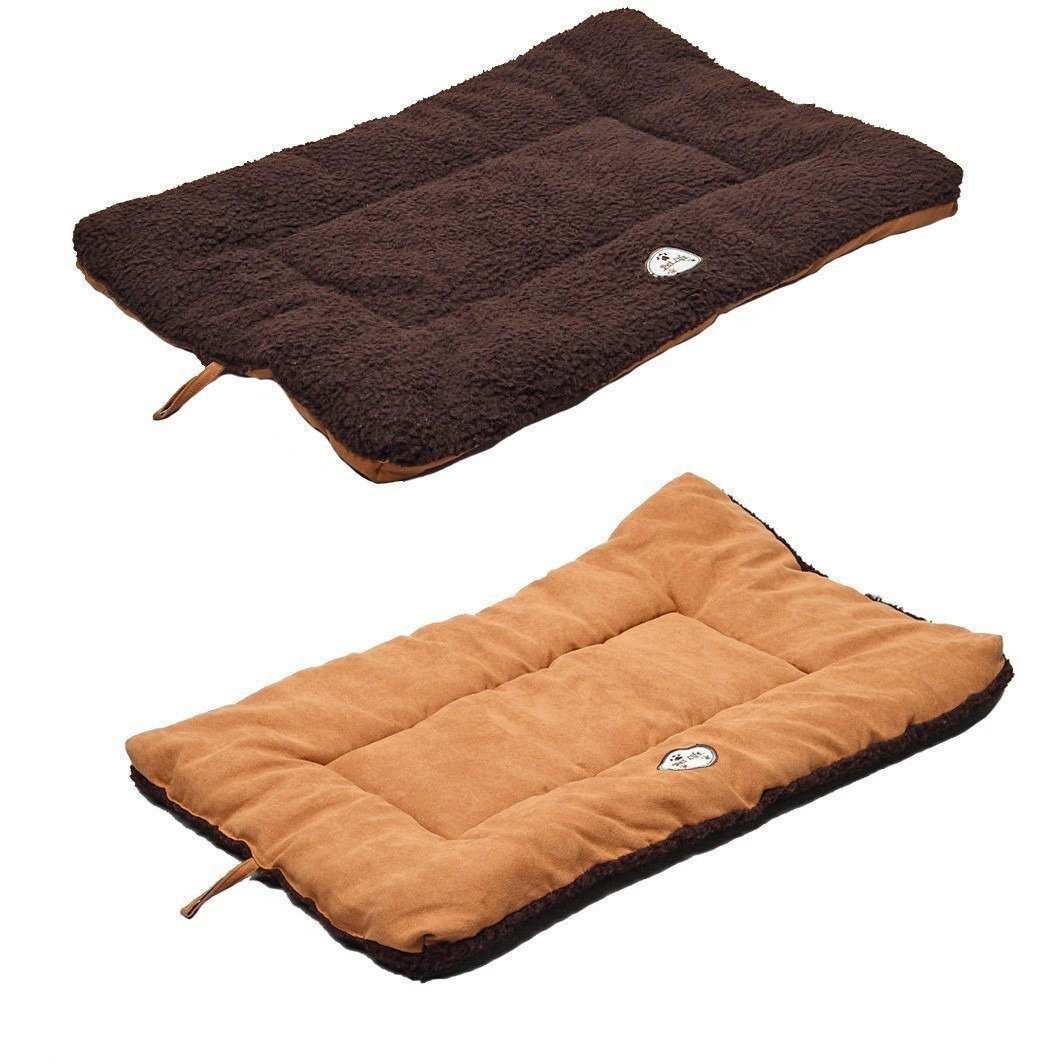 Pet Life 'Eco-Paw' reversible eco-friendly recyclable polyfill dog bed mat in grey and beige colors