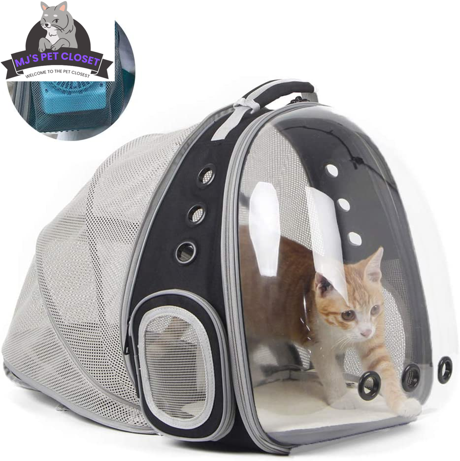 Cat Bubble Backpack with clear bubble front, expandable back, and ventilation for cats up to 12 lbs