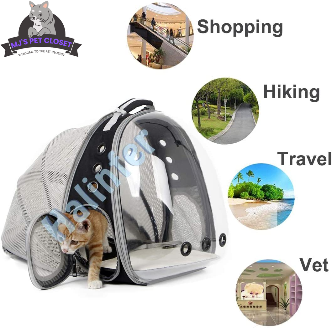 Transparent cat bubble backpack with expandable tent and ventilation holes for cats up to 12 lbs