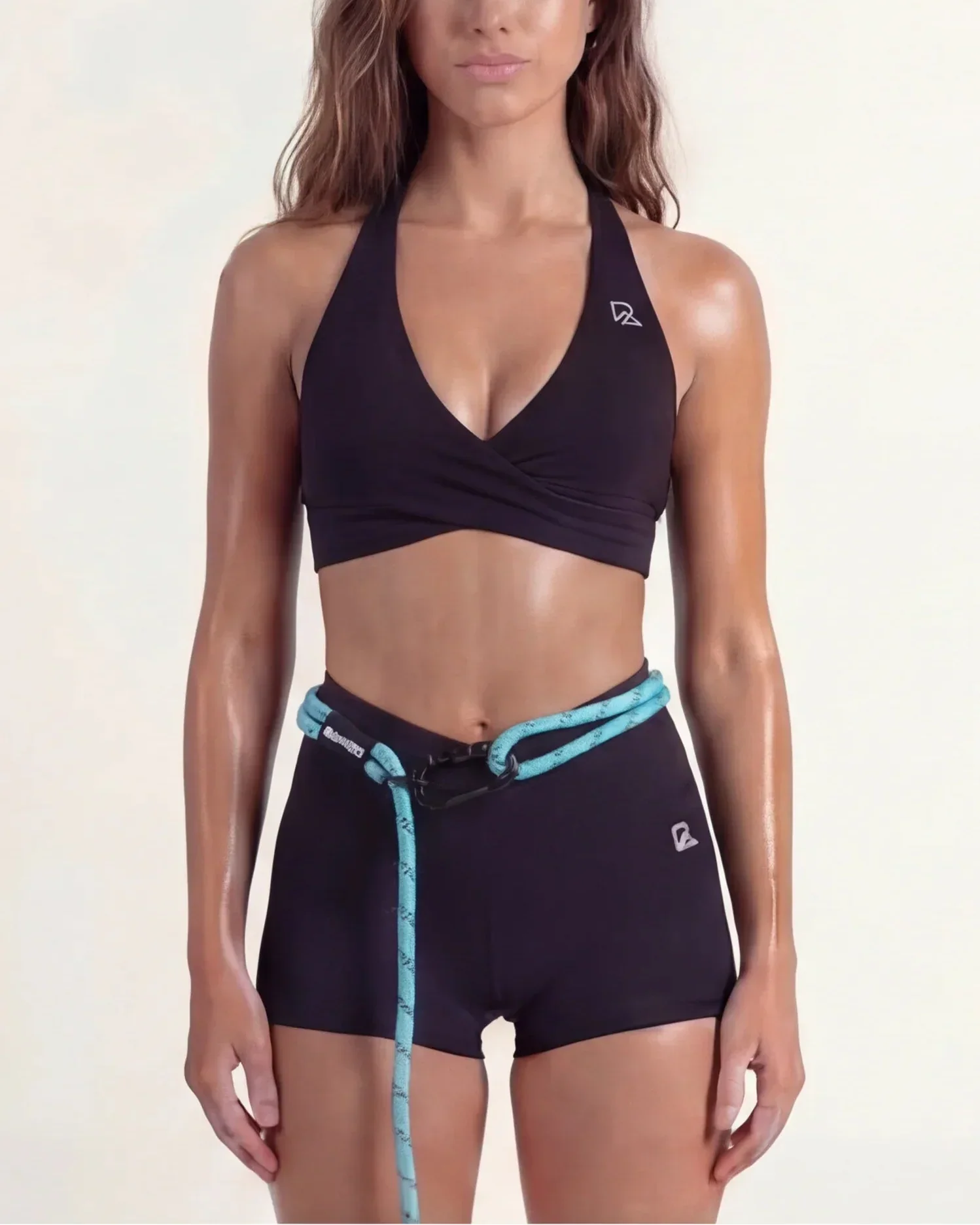 Aqua blue hands-free running dog leash with reflective details and adjustable ring for active outdoor use